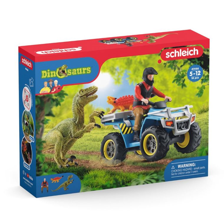Schleich, Dinosaurs, Ucieczka quadem przed welociraptorem, zestaw, 41466