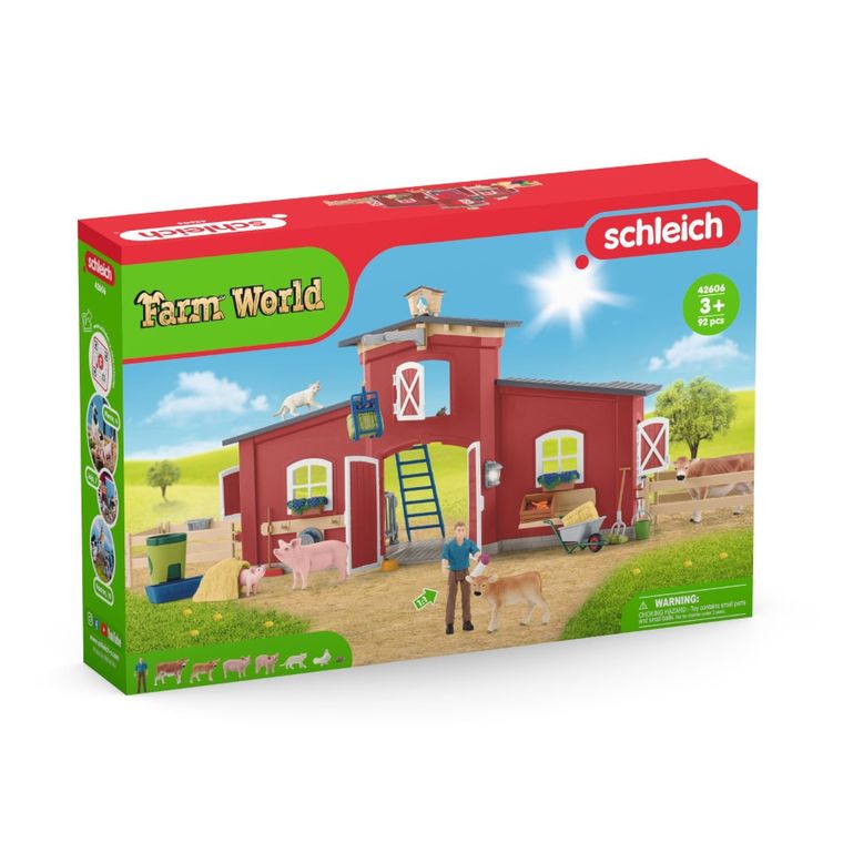 Schleich, Farm World, Duża stodoła ze zwierzętami i akcesoriami, zestaw, 42606