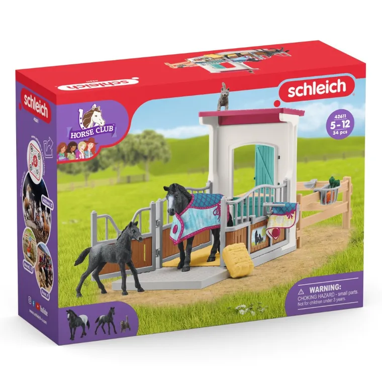 Schleich, Horse Club, Zagroda dla koni z klaczą oraz źrebakiem, zestaw, 42611