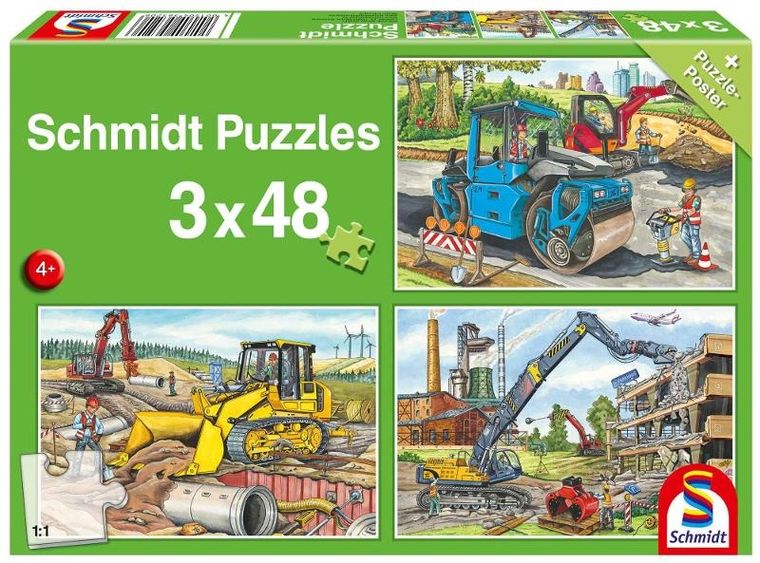 Schmidt, Pojazdy budowlane, puzzle, 3-48 elementów