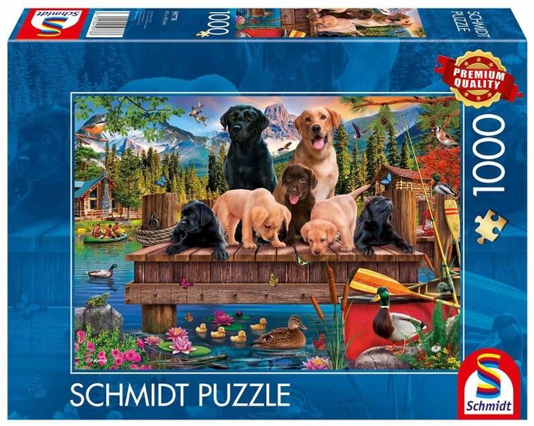 Schmidt, Psia rodzina nad jeziorem, puzzle drewniane, 1000 elementów