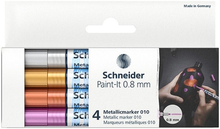 Schneider, Paint-It Metallic, marker akrylowy, srebrny, złoty, miedziany, fioletowy, 4 szt.