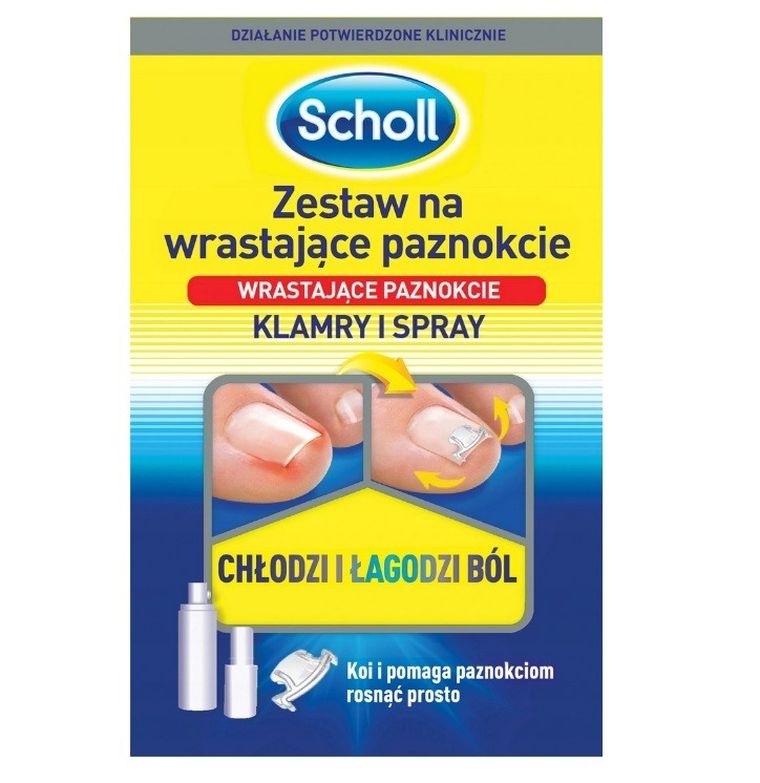 Scholl, zestaw na wrastające paznokcie do stóp, klamry i spray