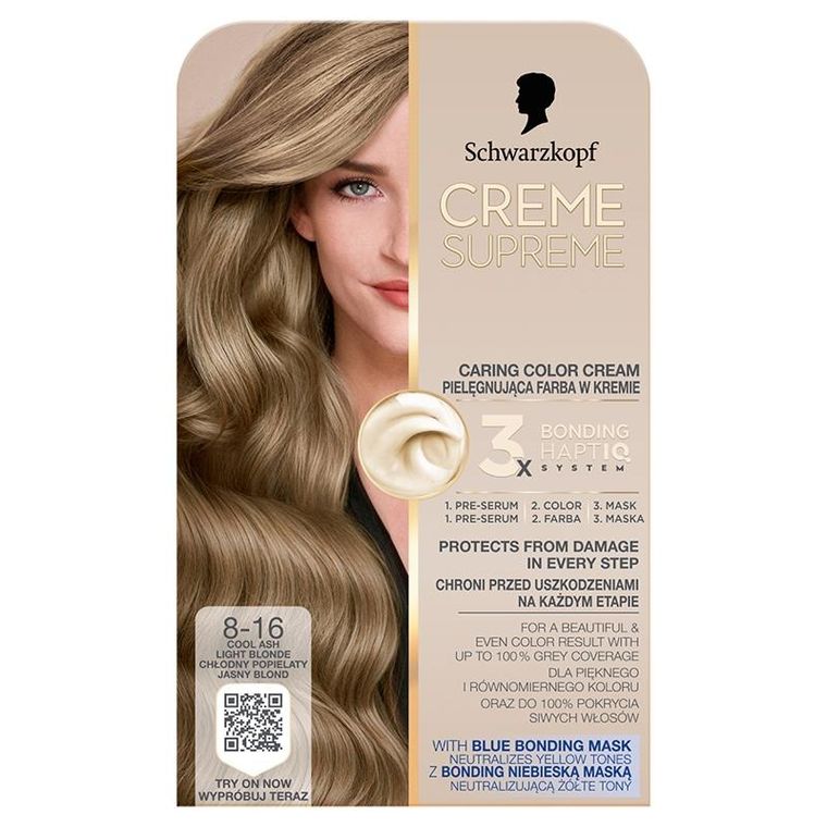 Schwarzkopf, Creme Supreme, farba do włosów, odcień 8-16 cool ash blonde