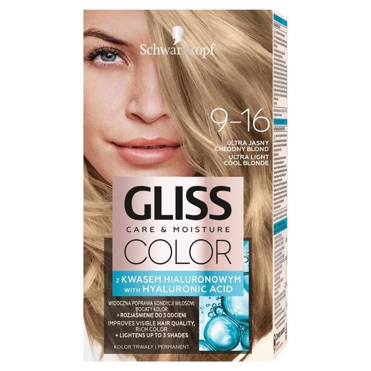 Schwarzkopf, Gliss, Color Care & Moisture, farba do włosów, 9-16 ultra jasny chłodny blond