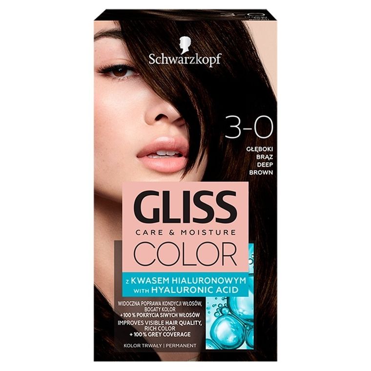 Schwarzkopf Gliss Color, krem koloryzujący nr 3-0 Głęboki Brąz