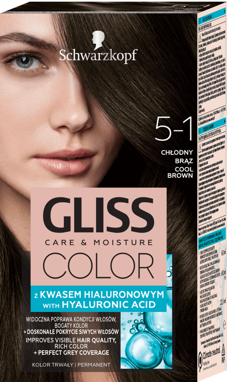 Schwarzkopf Gliss Color, krem koloryzujący nr 5-1 Chłodny Brąz 1op.