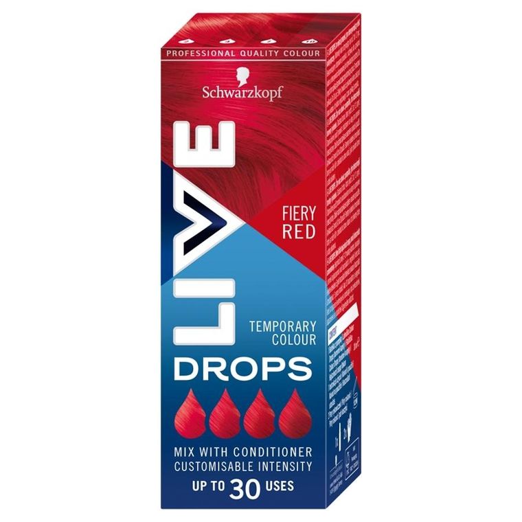 Schwarzkopf, Live Drops, krople do nietrwałej koloryzacji włosów, Fiery Red, 30 ml