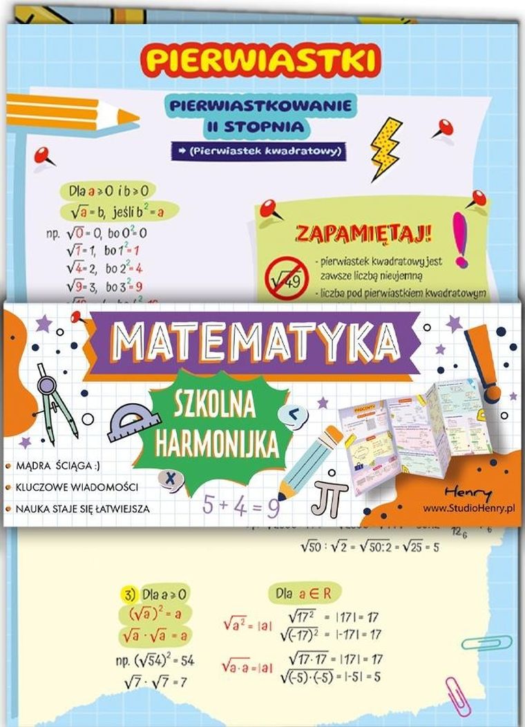 Ściąga harmonjka. Matematyka pierwiastki i procenty