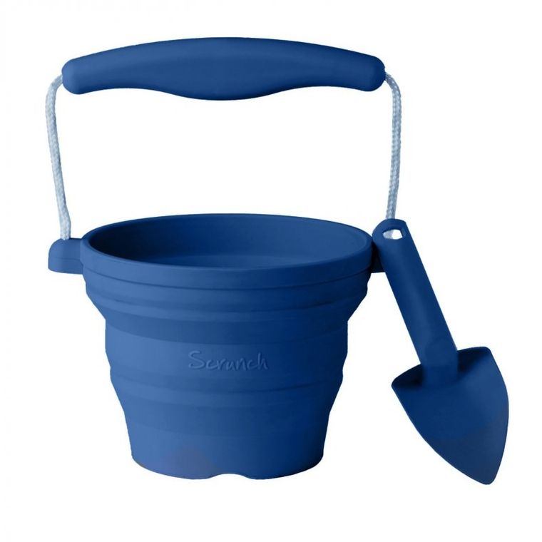 Scrunch, silikonowe wiaderko z łopatką, granatowe