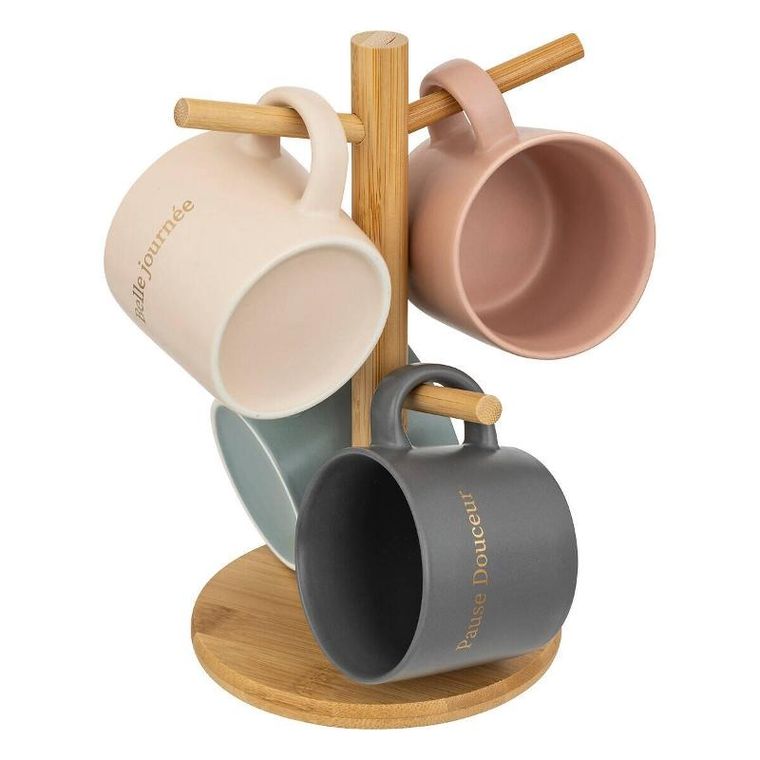 Secret de Gourmet, Belle, kubki do kawy na drewnianym stojaku, 200 ml