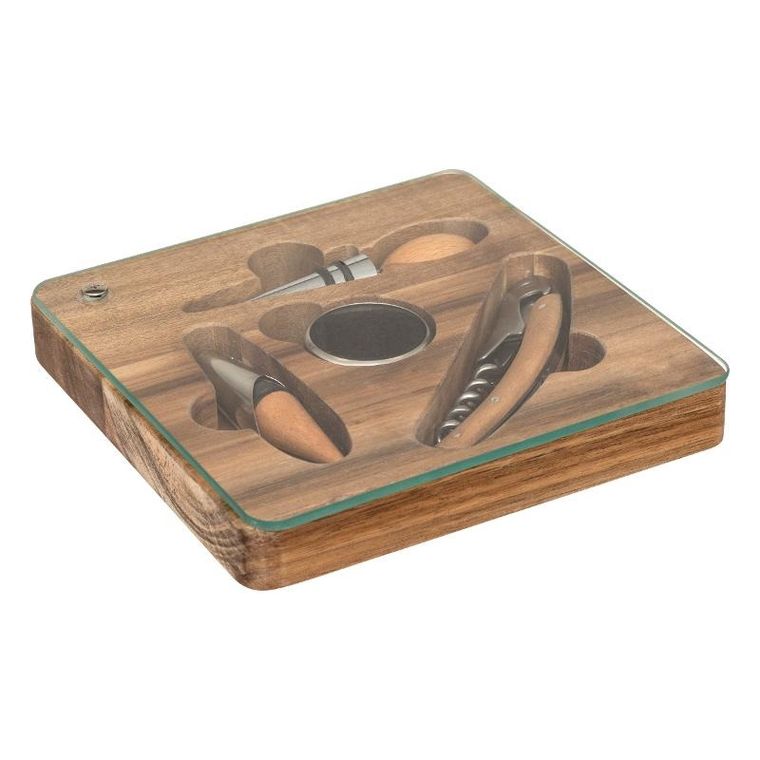 Secret De Gourmet, Jules, zestaw do wina w drewnianym pudełku, 4 elementy