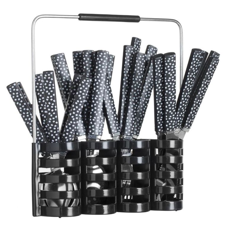 Secret de Gourmet, komplet sztućców ze stojakiem, stal nierdzewna, czarny