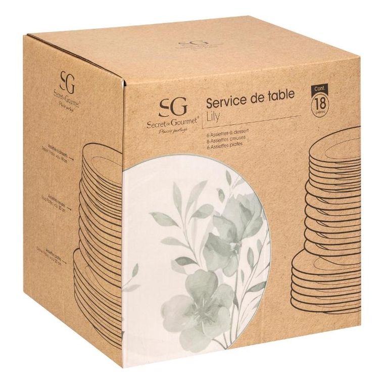 Secret De Gourmet, Lily, porcelanowa zastawa dla 6 osób, 18 elementów