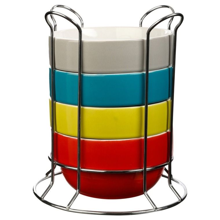 Secret de Gourmet, miski śniadaniowe na metalowym stojaku, 500 ml, 4 szt.