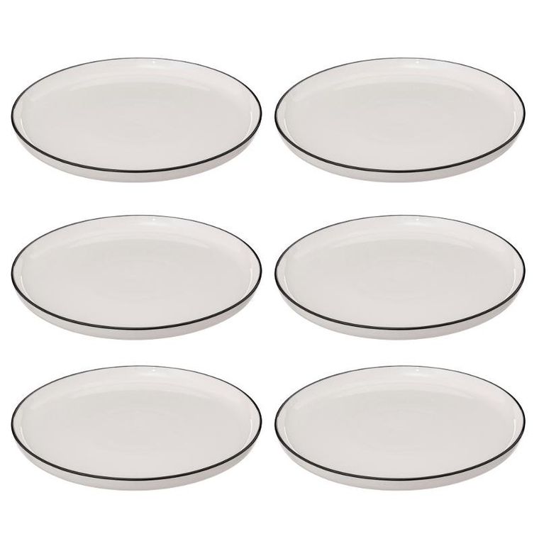 Secret de Gourmet, talerze obiadowe porcelanow, Alix, czarna obwódka, średnica 27 cm, 6 szt.