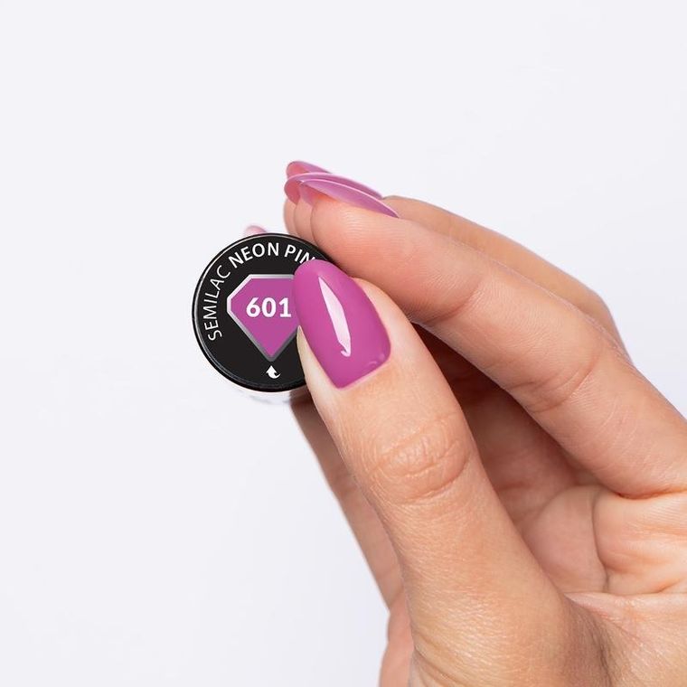 Semilac, lakier hybrydowy, neon pink punch nr 601, 7 ml