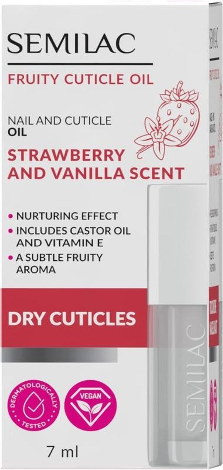 Semilac, Nail Oil, oliwka do skórek i paznokci, strawberry vanilla, 7 ml