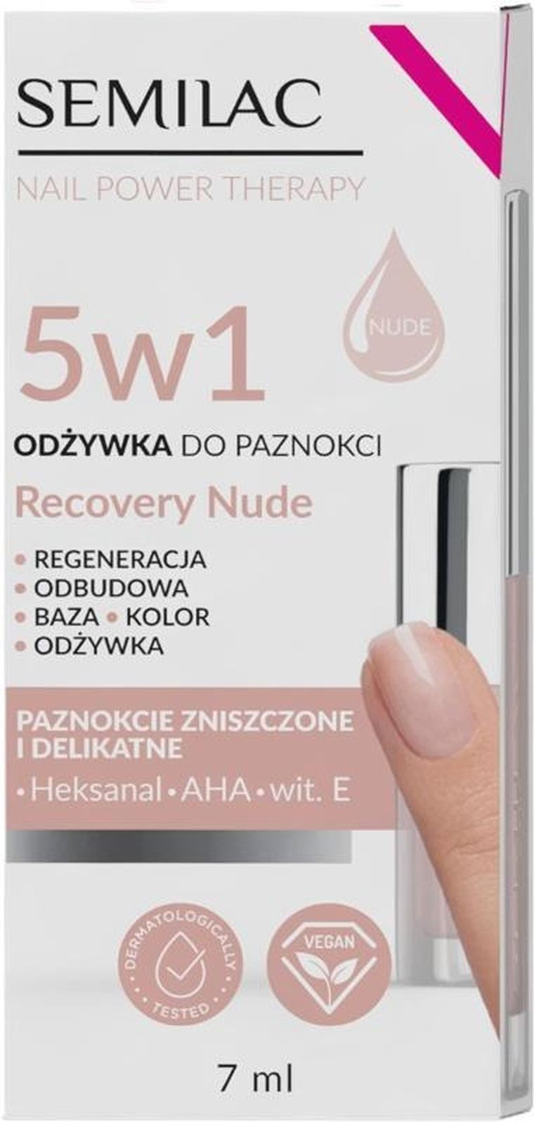 Semilac, Nail Power Therapy 5w1, odżywka do paznokci, recorvery nude, 7 ml