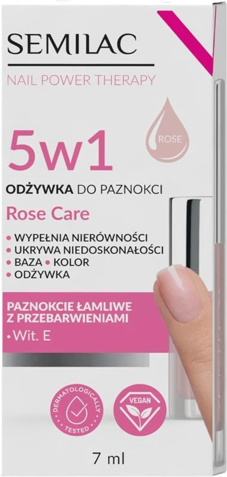 Semilac, Nail Power Therapy 5w1, odżywka do paznokci, rose care, 7 ml