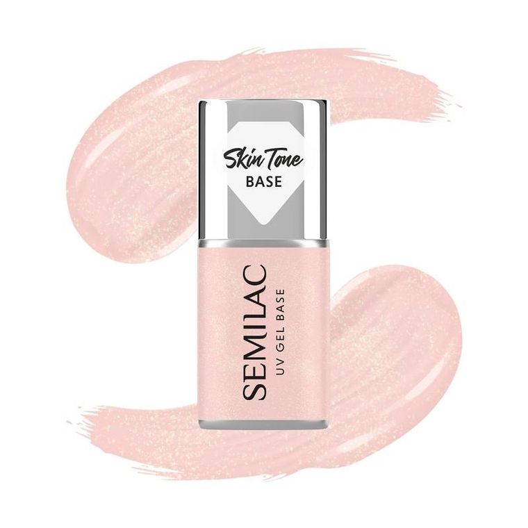 Semilac, Skin Tone, baza coverowa do lakierów hybrydowych, półtransparentna, glitter peach, 7 ml