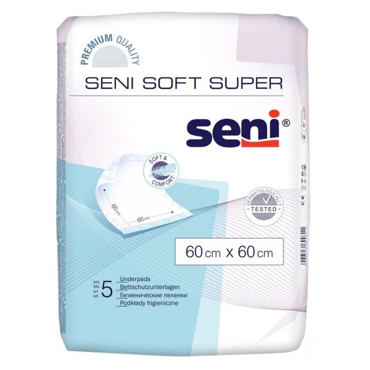 Seni Soft Super, Happy, podkłady higieniczne, 60-60 cm, 5 szt.
