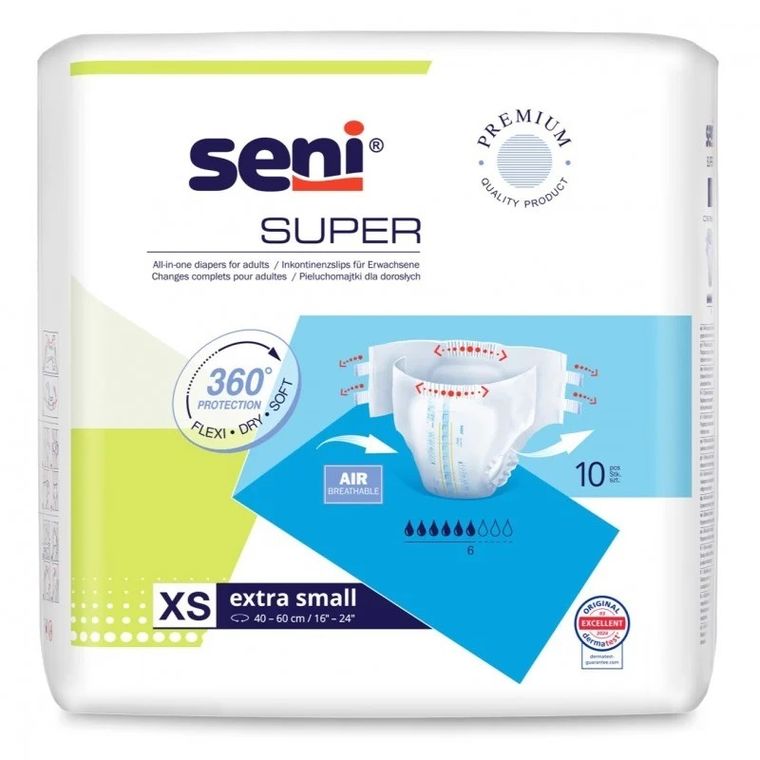 Seni, super extra small, pieluchy, niebieski, 10 szt.