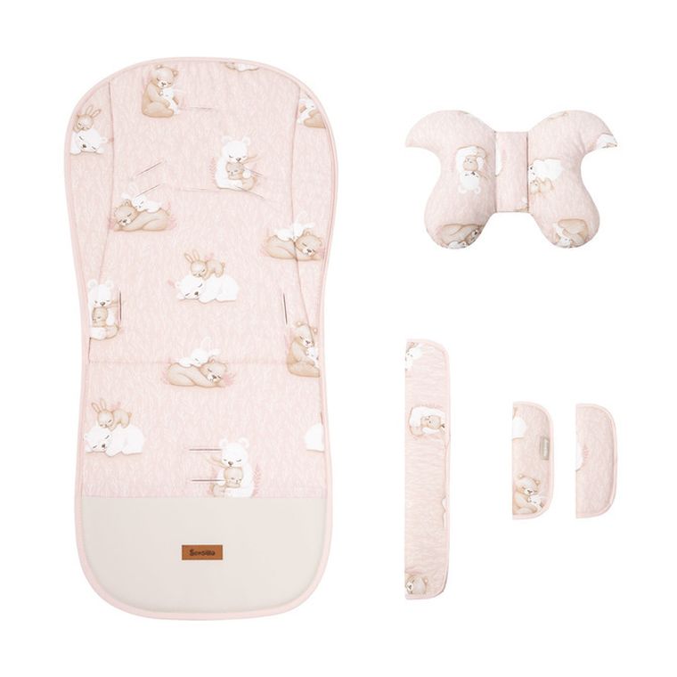 Sensillo, Deluxe, zestaw do wózka spacerowego: wkładka, poduszka motylek oraz nakładki, bear and rabbit