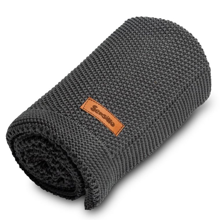 Sensillo, kocyk dziergany, bawełniany, grafitowy, 100-80 cm