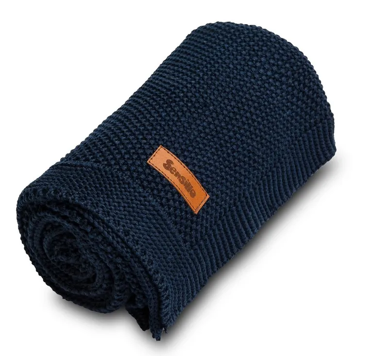 Sensillo, kocyk dziergany, bawełniany, granatowy, 100-80 cm