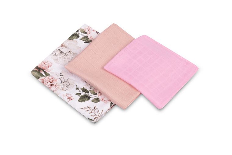 Sensillo, pieluchy muślinowe, kwiaty, 38-38 cm, 60-80 cm, 120-120 cm, 3 szt.