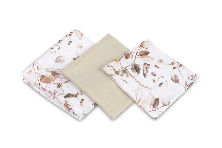 Sensillo, pieluchy muślinowe, listki, 38-38 cm, 60-80 cm, 120-120 cm, 3 szt.