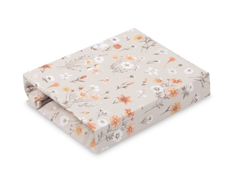 Sensillo, prześcieradło drukowane, bawełna, bloom beige, 60-120 cm