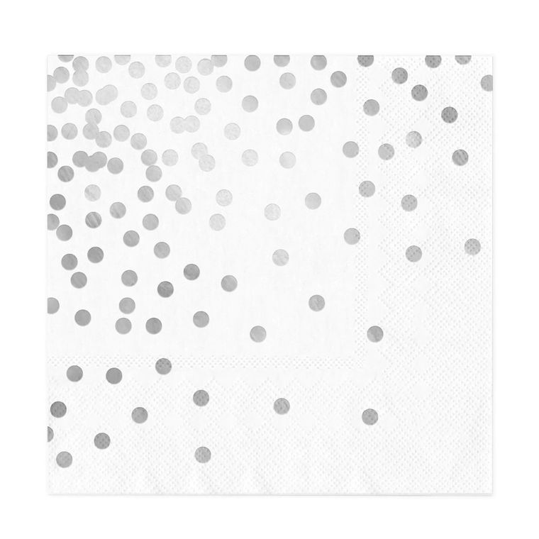 Serwetki, białe, srebrne kropki, 10 szt.