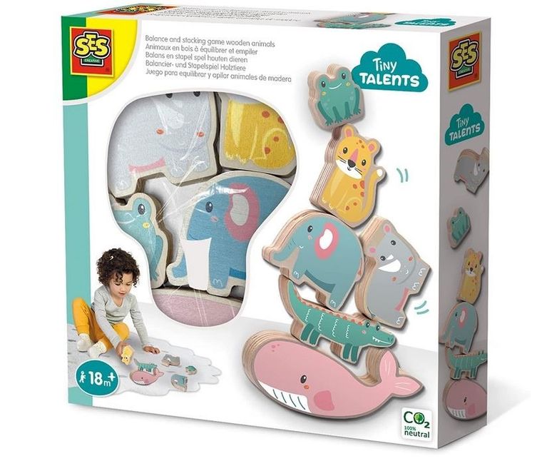 SES Creative, balansujące zwierzęta, drewniane, gra zręcznościowa