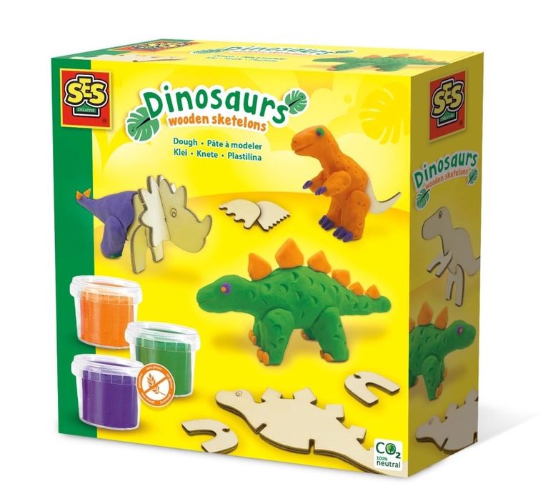 SES Creative, Drewniane dinozaury, zestaw kreatywny z ciastoliną
