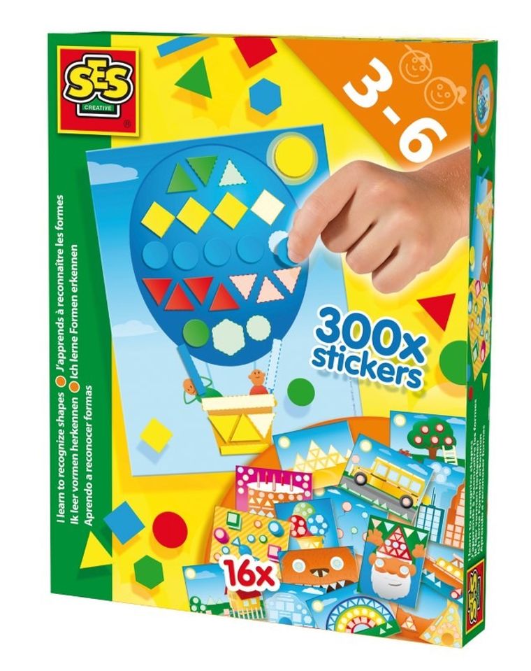 SES Creative, figury geometryczne, nauka wyklejania, naklejki, 450 szt., zestaw kreatywny