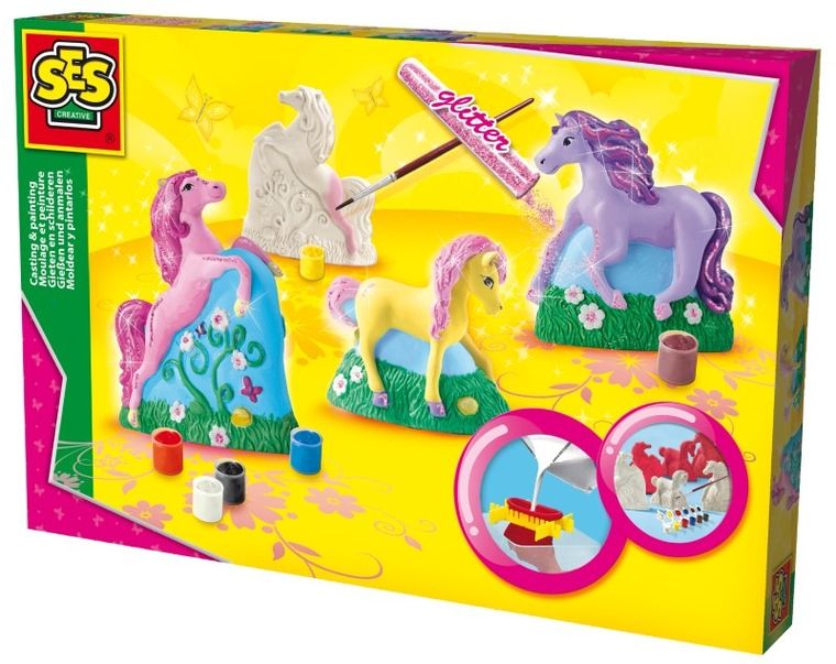 SES Creative, koniki 3D, odlewy gipsowe z farbami, zestaw kreatywny