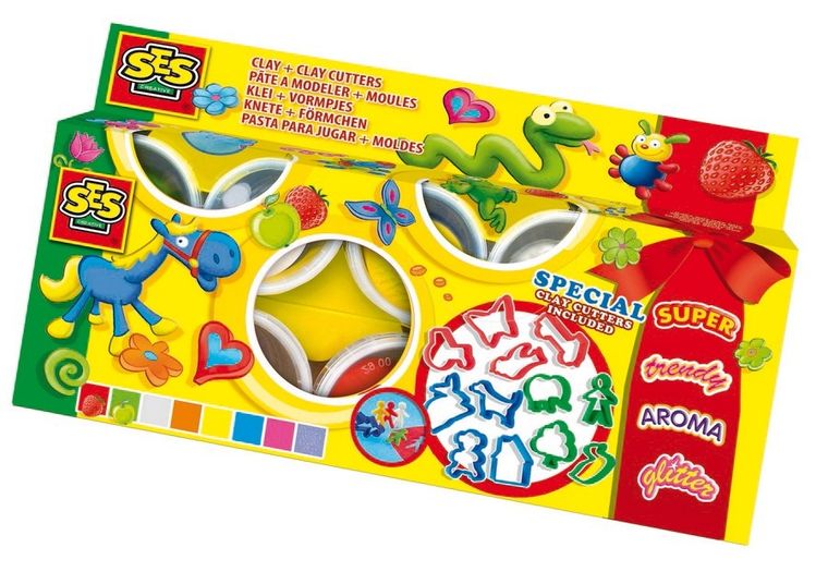 SES Creative, zestaw ciastolin, 8 kolorów+12 foremek