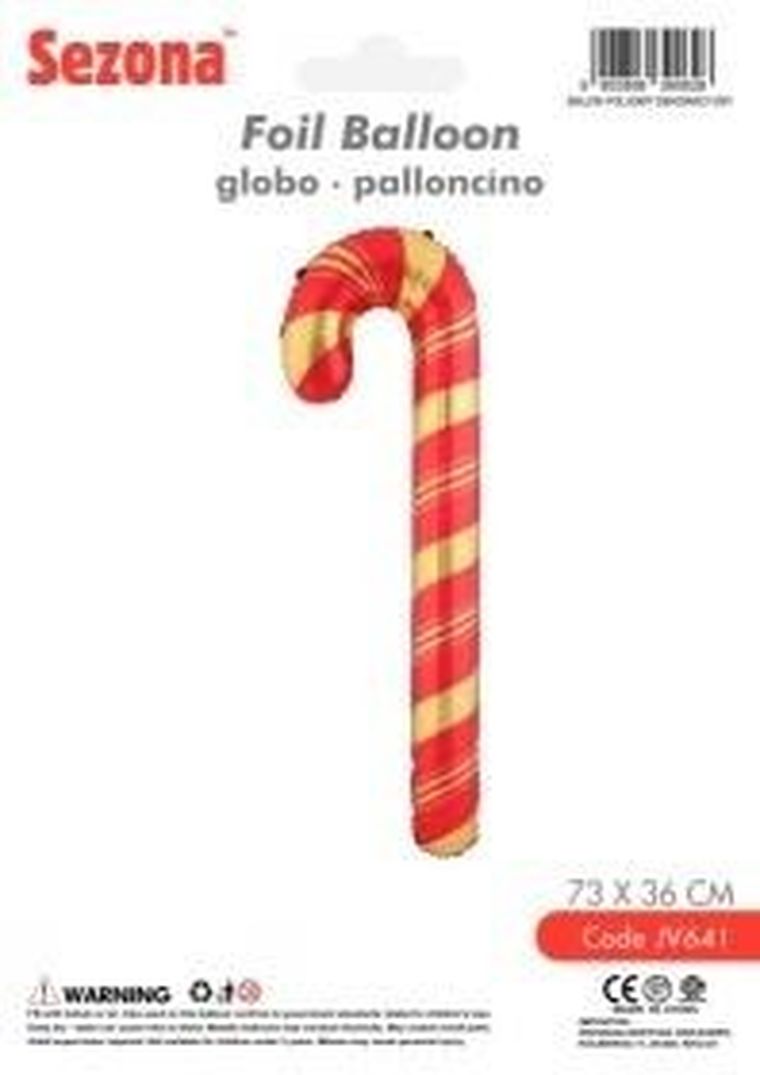 Sezonaa, balon foliowy, laska cukrowa, czerwona, 73-36 cm