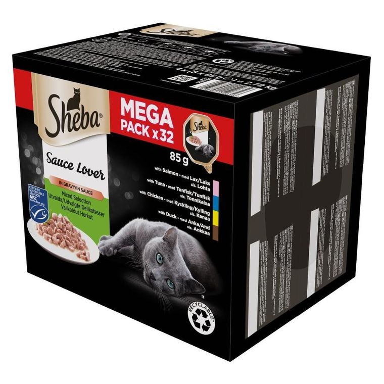 Sheba, mokra karma dla kota, kaczka, kurczak, łosoś, tuńczyk, 32-85g