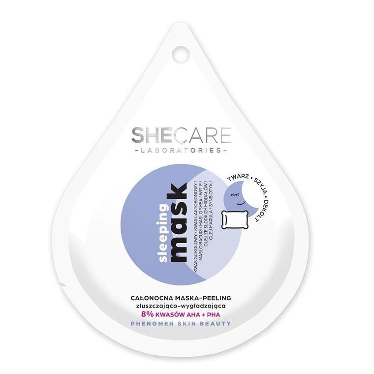 SheCare, Sleeping Mask, całonocna maska-peeling złuszczająco-wygładzająca, 10 ml