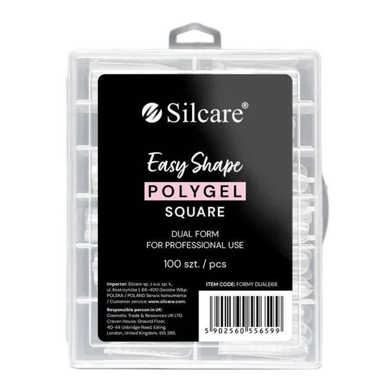 Silcare, Easy Shape Polygel, formy do akrylożelu Clear Dual, Square, 100 szt.