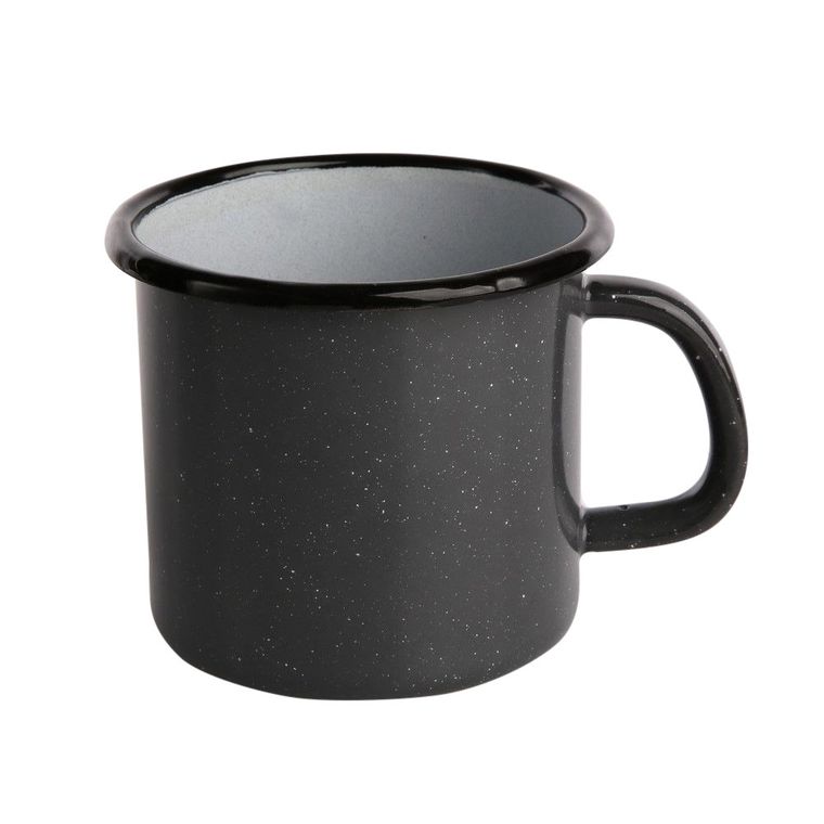 Silesia, kubek emaliowany 0,45l, śr. 9 cm wys. 9 cm, szary nakrapiany