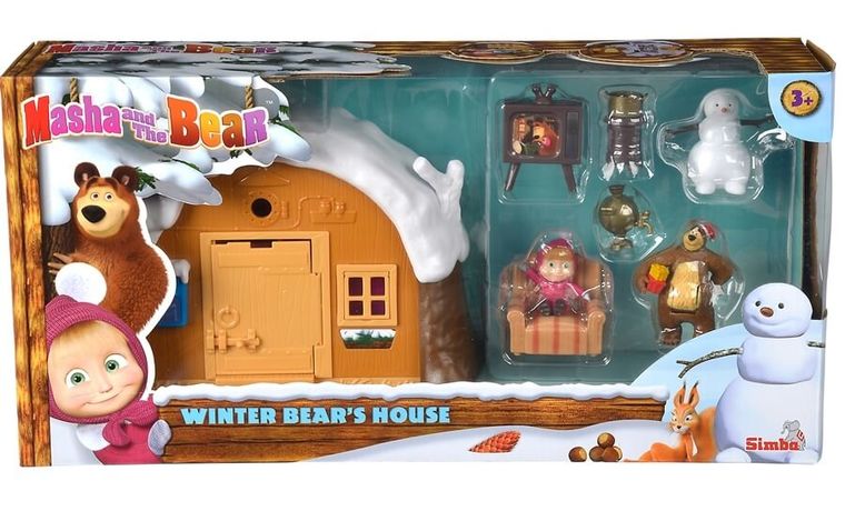 Simba, Masza i Niedźwiedź, zimowy domek i 3 figurki, zestaw