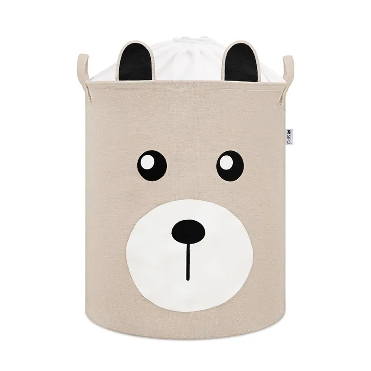 Sipo, kosz na zabawki XL, bawełniany, wodoodporny, zamykany na ściągacz, Beżowy miś