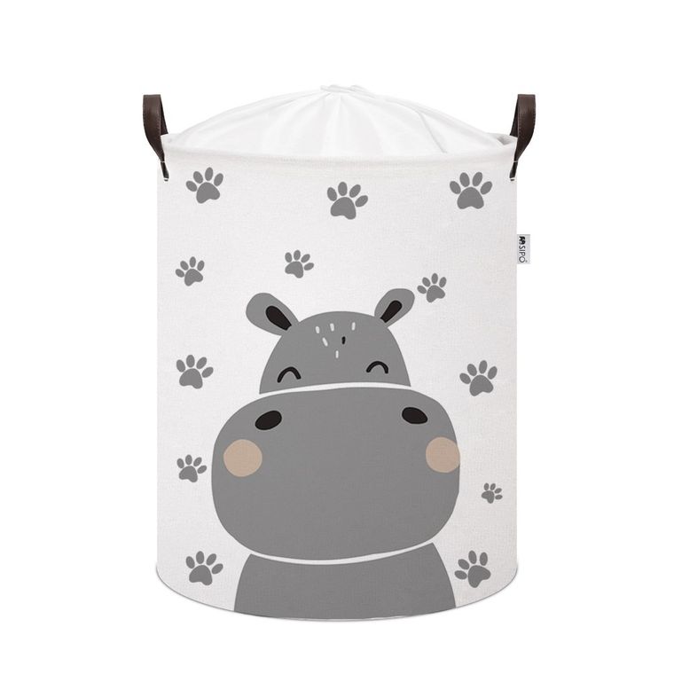Sipo, kosz na zabawki XL, bawełniany, wodoodporny, zamykany na ściągacz, Hippo
