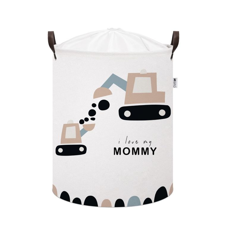 Sipo, kosz na zabawki XL, bawełniany, wodoodporny, zamykany na ściągacz, Koparki