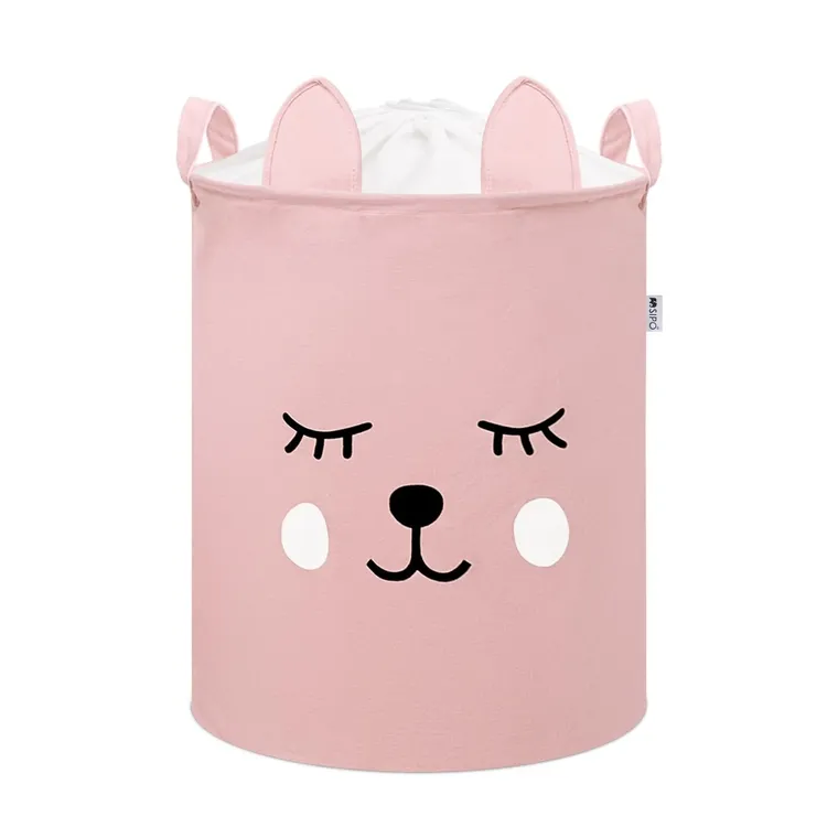 Sipo, kosz na zabawki XL, bawełniany, wodoodporny, zamykany na ściągacz, Różowy miś