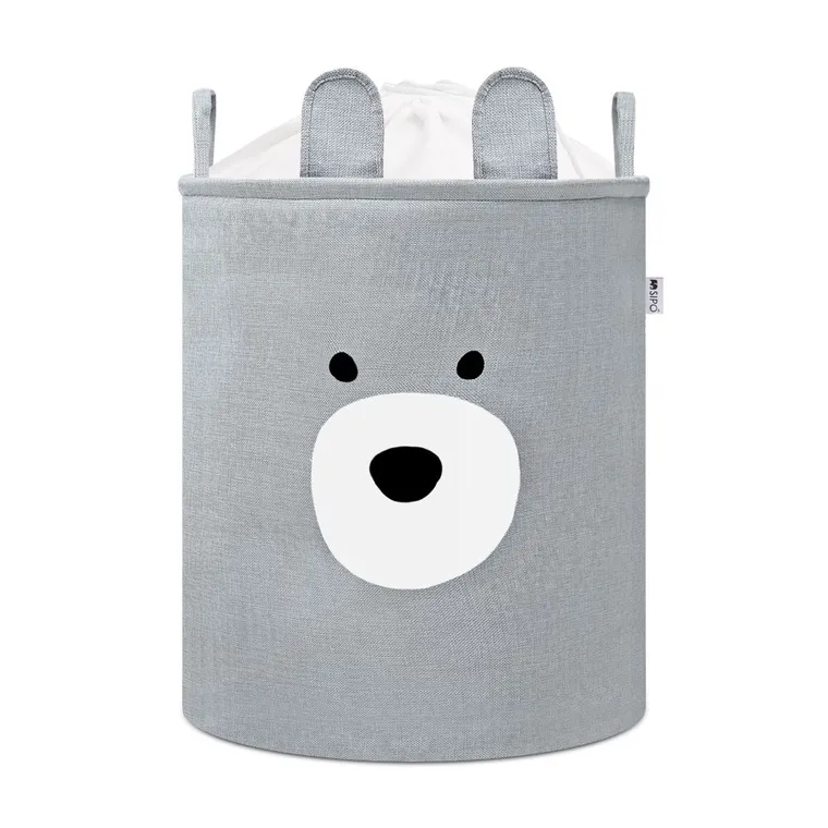 Sipo, kosz na zabawki XXL, wersja premium, zamykany na ściągacz, Szary miś